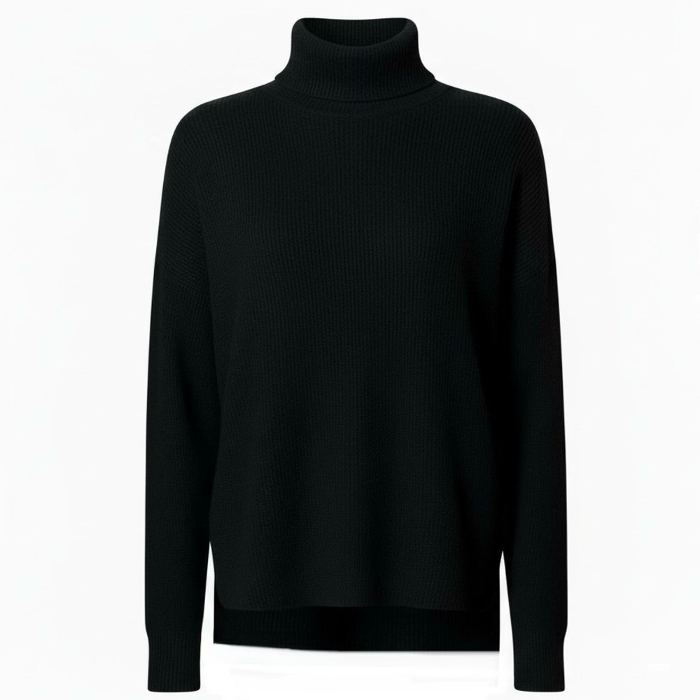 Brodie Cashmere Black Ribbed Knit Funnel Neck Relaxed Fit Jumper Sweater Small